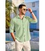 Men's Casual Button Down Shirts Long Sleeve Linen Shirt Fashion Textured Beach Summer Shirt