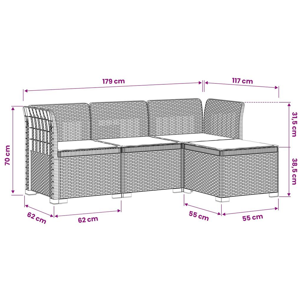 4 Seater Garden Sofa with Cushions Rattan Look PP Anthracite