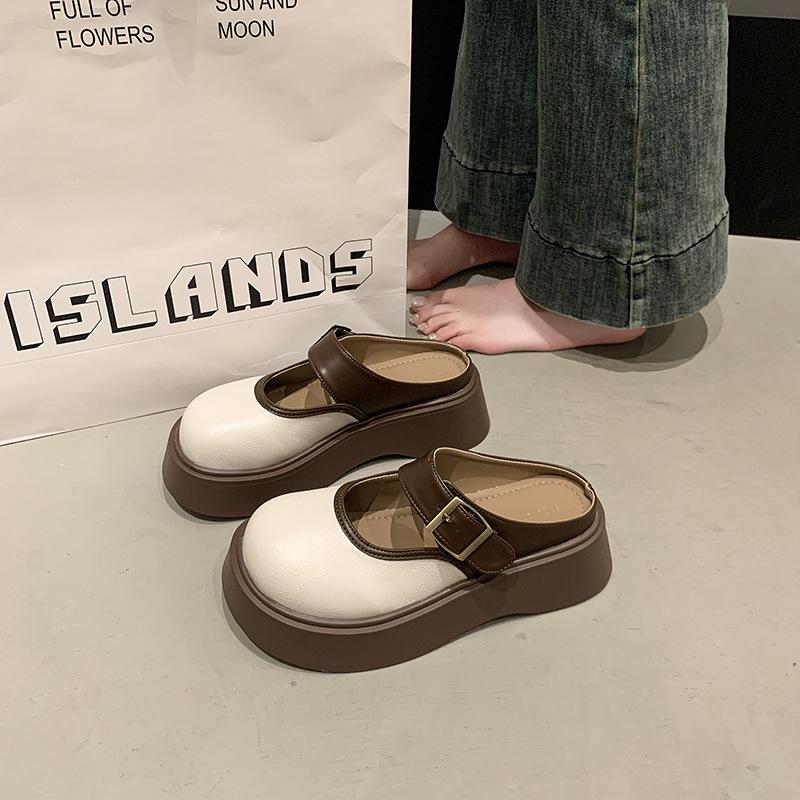Soft leather platform half slippers women's wear new spring and autumn Mary Jane women's shoes small leather shoes women's single shoes