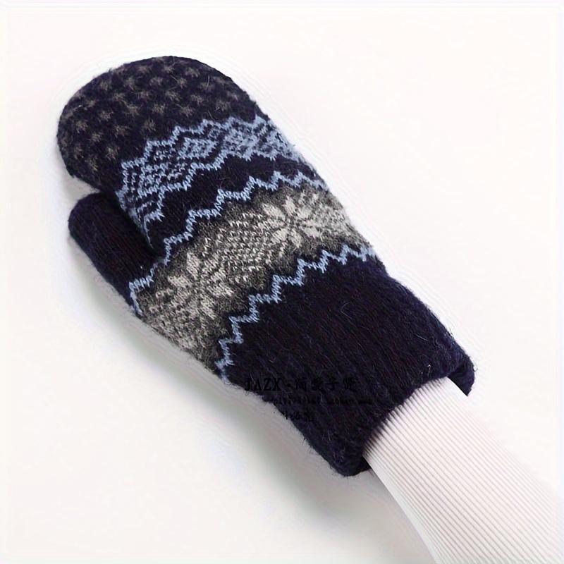 1 Pair of Men's Winter Plush Thick Warm Mittens Couple Cycling Cold-proof Knitted Gloves