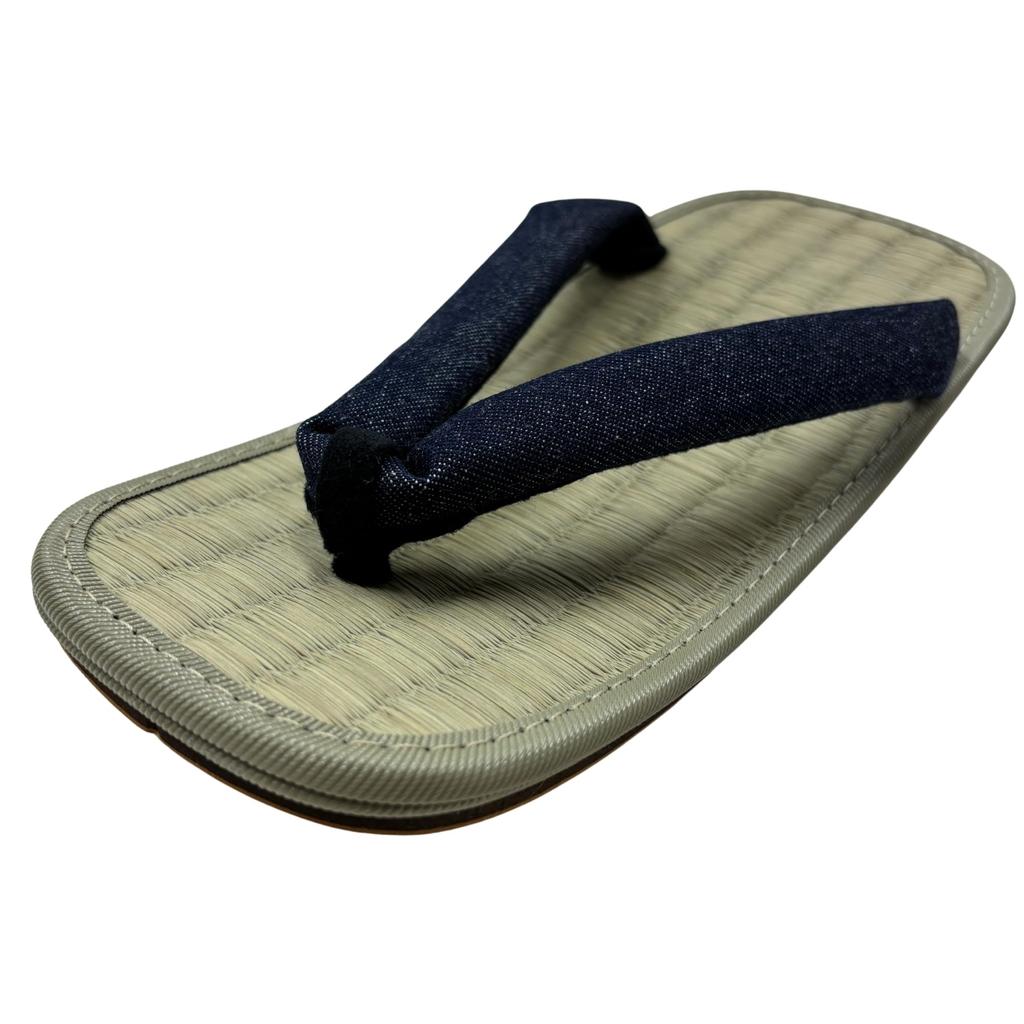 Edoten Shigi Geta Made in Rush Grass Lightweight Denim Strap Size LL Sandals, Japan, Sandals, Double-Ply Sole, Sole, (Black Lining),