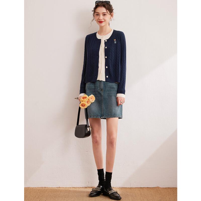 Bailuyu Women's Colorblock Faux Two-Piece Cable Knit Cardigan