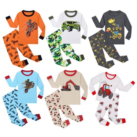 2-częściowy zestaw piżam dla dzieci z długim rękawem, nadrukiem w T-shircie i spodniami, miękka dzianinowa bielizna nocna dla chłopców i dziewcząt, wygodna, świąteczna bielizna nocna