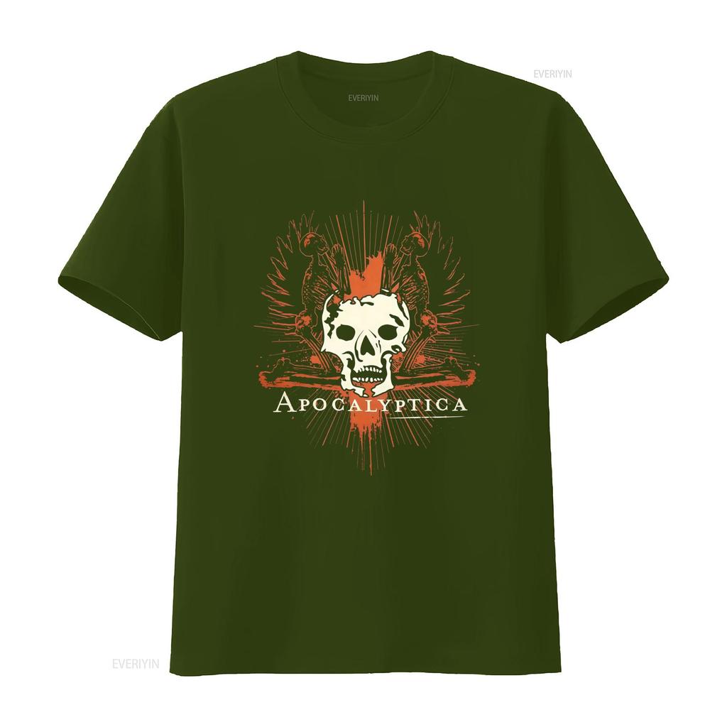APOCALYPTICA Skull Skeleton Rock Band T Shirt for Fashion Print Cool vintage Washed Breathable Top For Everyday Wear Versatile