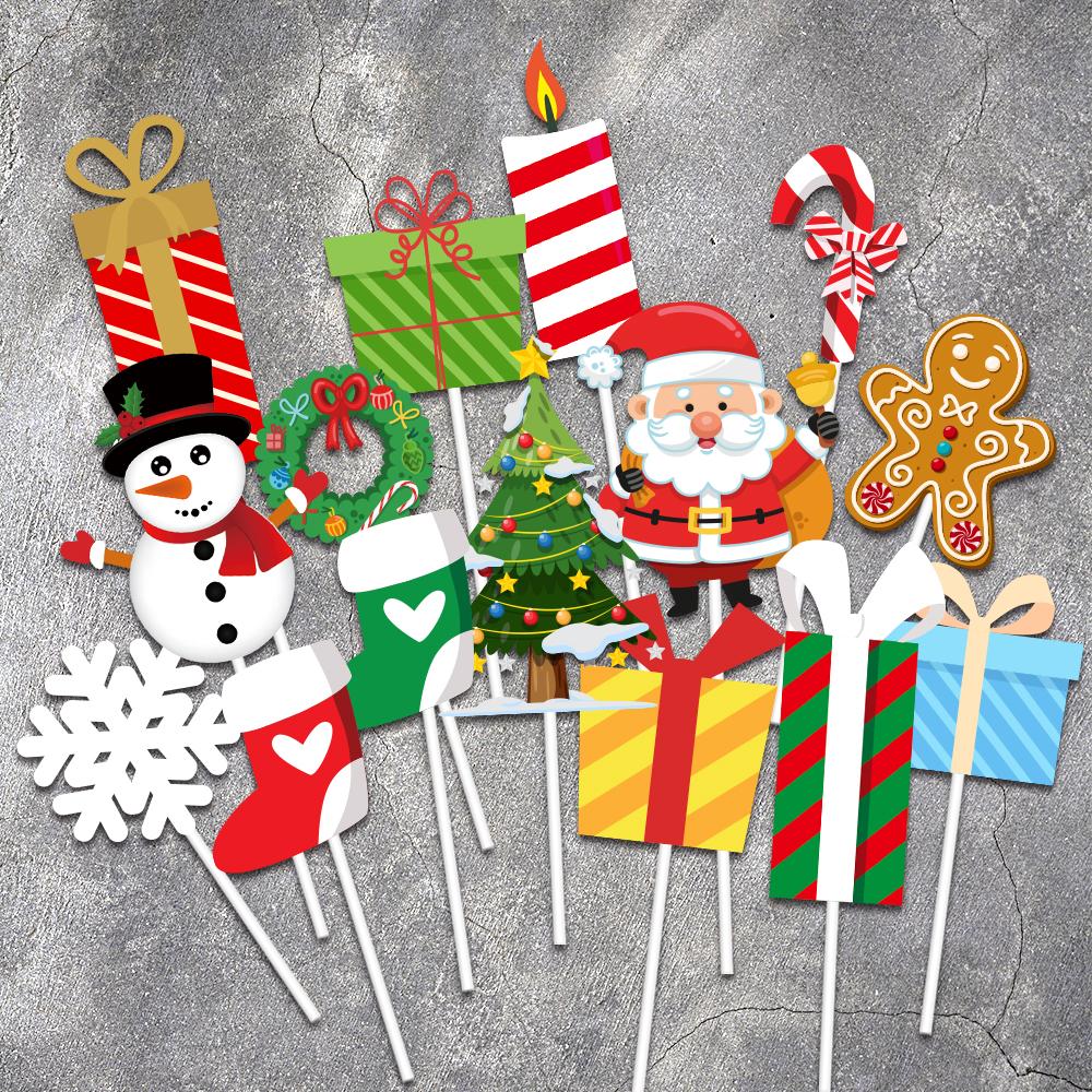24pcs Merry Christmas Cupcake Toppers Santa Claus Snowman Pattern Cake Toppers Pick for Christmas Party Dessert Baking Decor