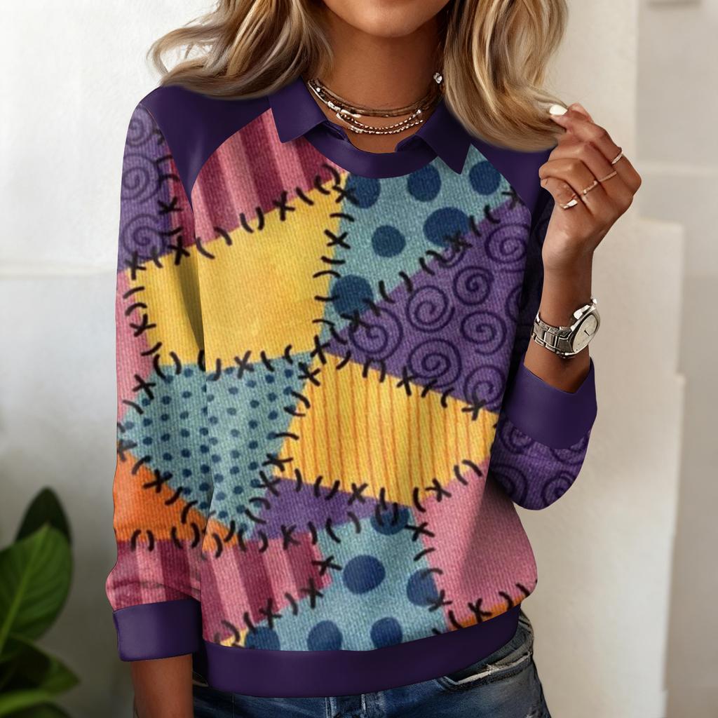 Ladies' Plaid Printed Casual Long Sleeved Sweatshirt Top