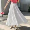 Women's Double-Sided Lace A-Line Pleated Long Flare Skirt for Autumn