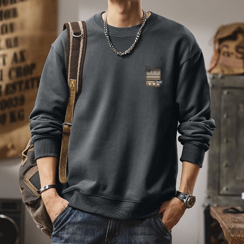Baumwoll-Sweatshirt Herren Herbst Winter Trendiger Rundhalsausschnitt Trendmarke Bedruckt Langärmlig Lockeres Unterteil Lässige Oberteile Vielseitig