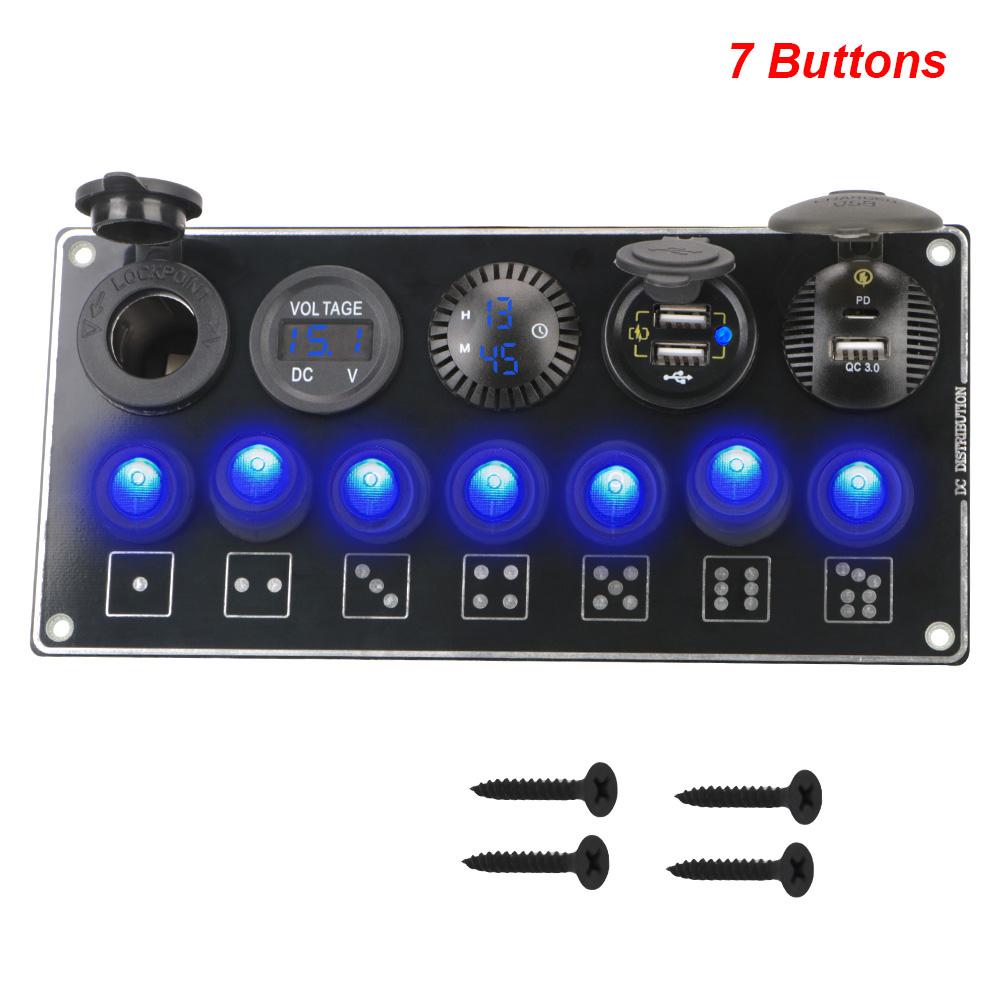 24V 12V Switch Panel For Boat Truck RV Rocker Toggle Car Lights 5/7 Buttons Cigar Lighter Adapter USB Chargers QC 3.0 PD Socket