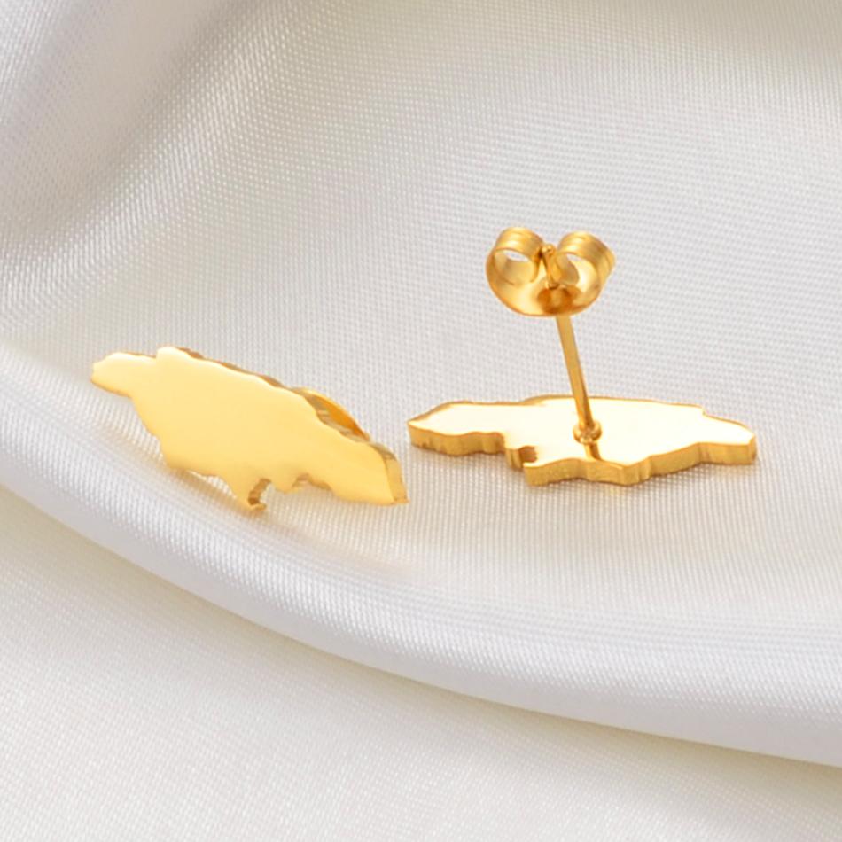 Anniyo Jamaica Map Stud Earrings for Women Girl Gold Color and Stainless Steel Jamaican Jewelry #139721