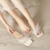 Pearl Strings Transparent Slippers Women Low Heel Lace Ruffles Clear Band Flip Flops Summer Slides Big Size 43
