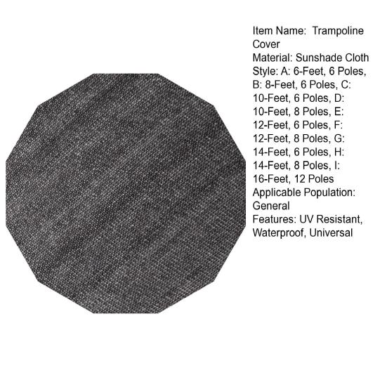 6/8/10/12/14/16-Feet Trampoline Sunshade Cover UV Resistant Waterproof Weather-resistant Outdoor 45820 Poles Trampoline Canopy