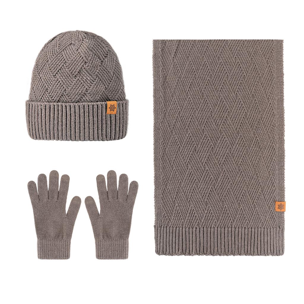 Knitted hat Winter men's double-layer knitted wool hat Knitted outdoor cold-proof hat Scarf gloves three-piece set