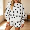 Women's Polka Dot Ribbed Long Sleeve Neck Comfortable Casual Set for Everyday Wear