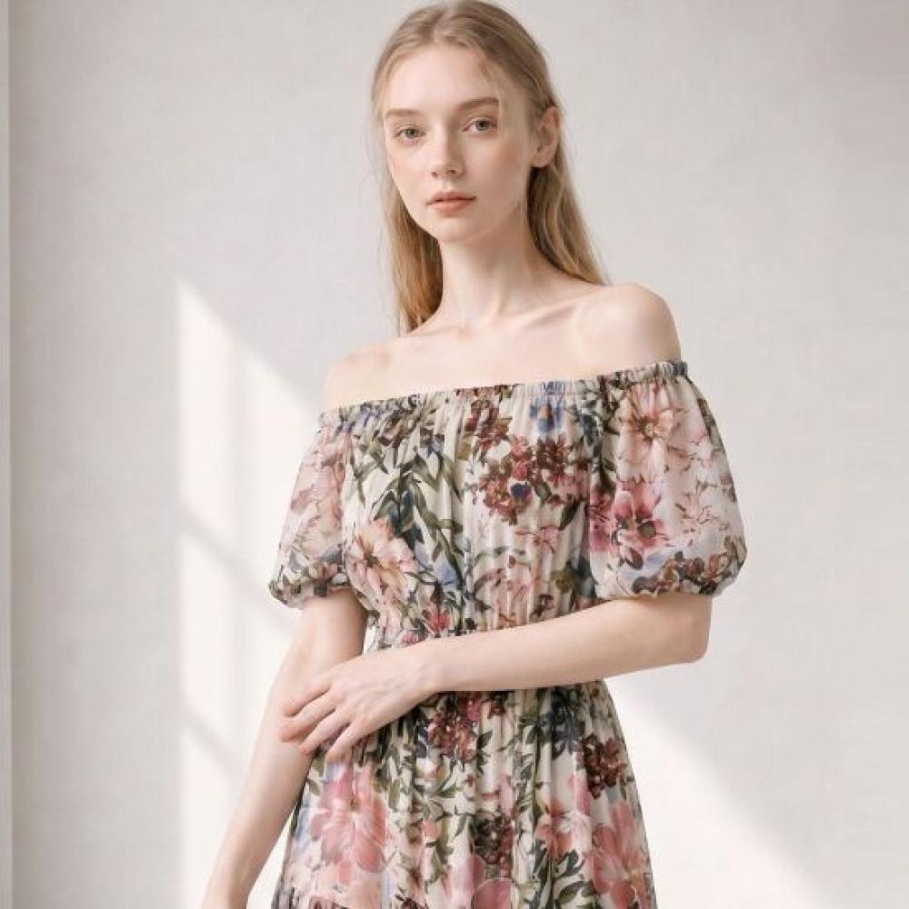 Melting Brown Women S Floral Off Shoulder dreSS