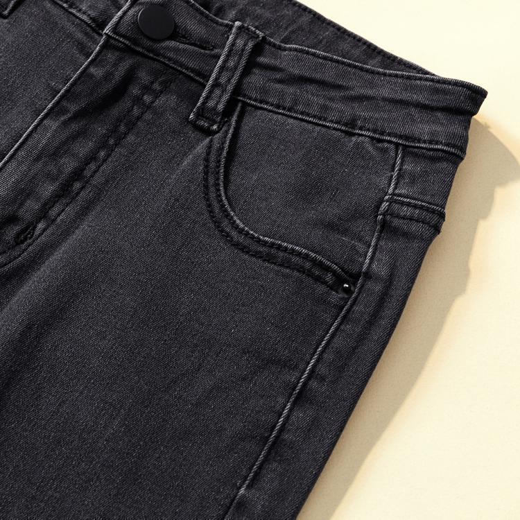 2025 High-Waisted Slimming Elastic Denim Skinny Pencil Pants with Frayed Edges – Trendy Korean Style for Spring and Autumn