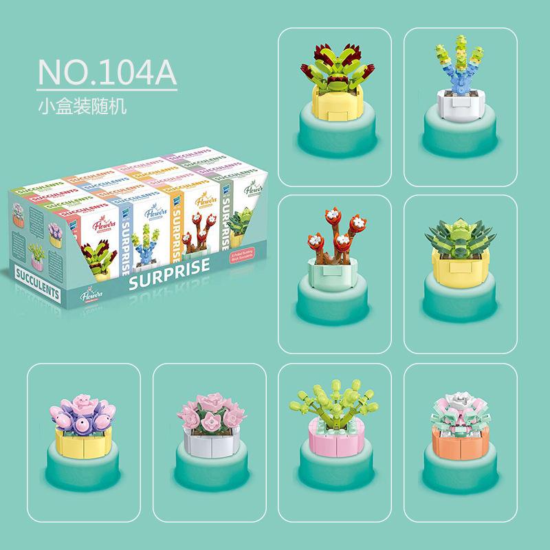 Educational Small Particles Mosaic Building Block Flower Simulation Tang Yin Succulent Potted Plant Compatible With A High Building Block Model Toy