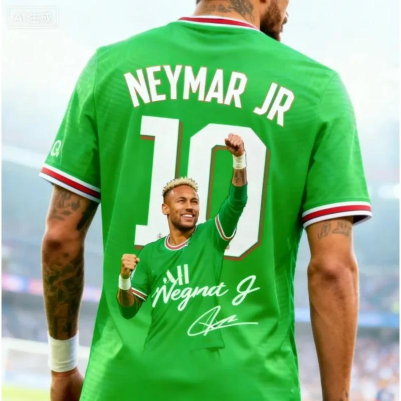 Maillot de football T-shirt Sportswear Enfant Impression 3D Été Neymar Haute Qualité. Ample et Confortable Convient pour un Usage Quotidien
