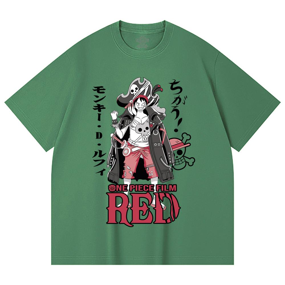 230 Gsm 100% Cotton One Piece V79 Luffy Film Red Print Unisex Heavy Cotton T Shirt