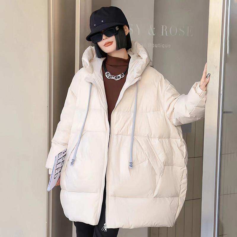 

Осенне-зимняя женская пуховая куртка свободного покроя, свободного покроя, толстая теплая верхняя одежда с капюшоном, длинное пуховое пальто One Size бежевый