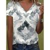 Women's Elegant 3D Floral Print V-neck T-shirt, Lightweight Short-sleeved Casual Top,suitable for All Seasons, Regular Fit,autumn and Summer