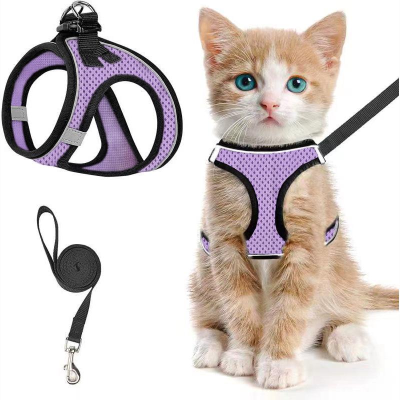 Harnais et Laisse Réglables pour Chat pour la Promenade - Harnais Gilet Anti-Évasion pour Chaton avec Maille Douce Réfléchissante pour Chiot Extérieur