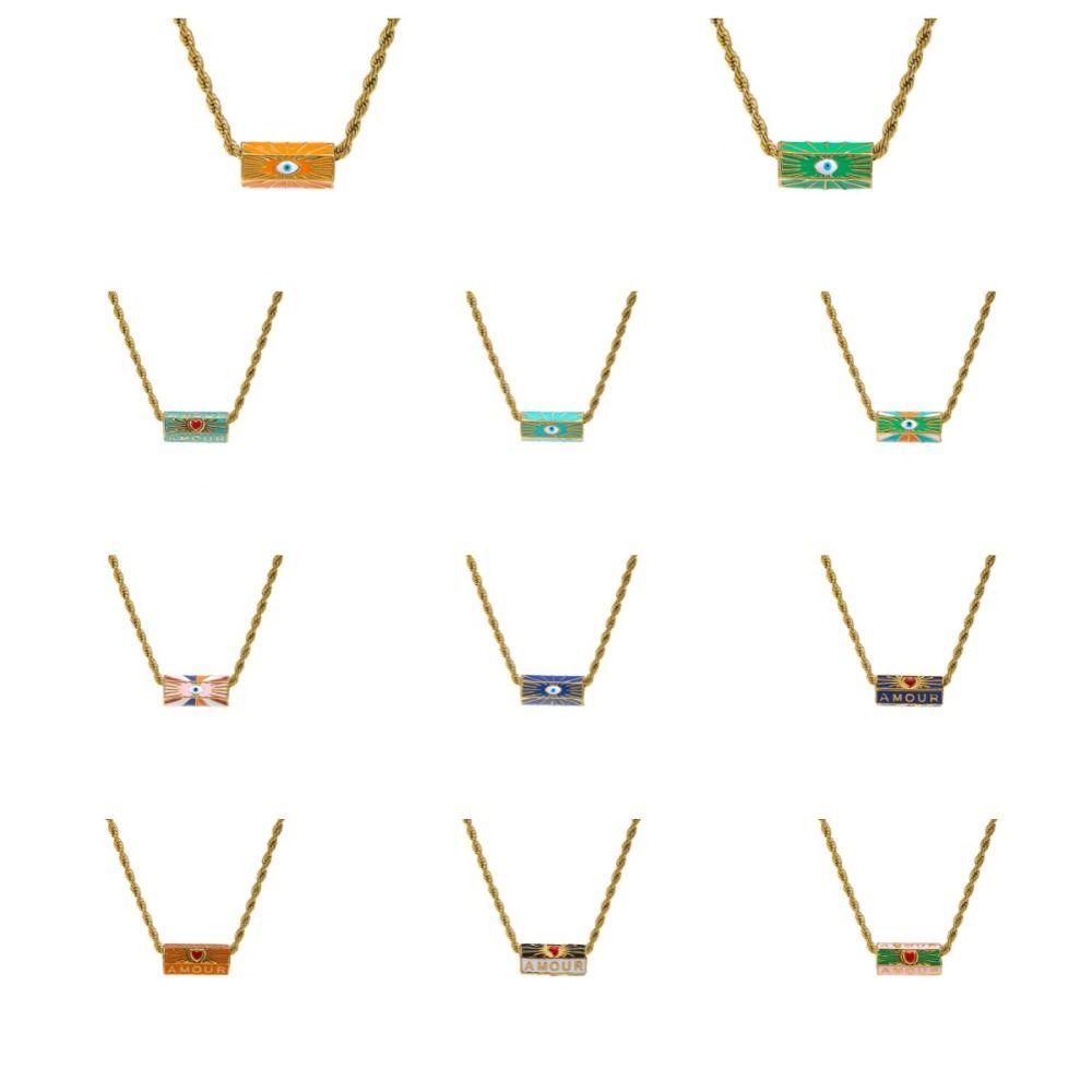 Sweet Charm Enamel Eye Pendant Necklace Wish Card Hexagonal Neck Chain  Summer Beach