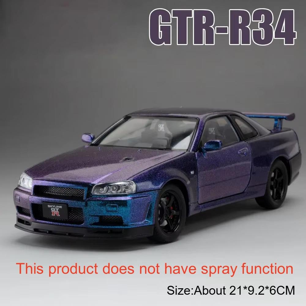 1:24 Scale GTR Track Version R34 Car Model Toy Doors Opened Sound Light Shock Absorption Vehicle Models Boys Christmas Gifts