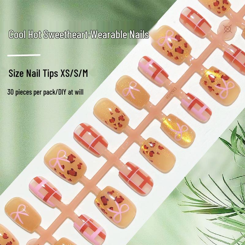 

Golden Leopard & Pink Bow Nail Patches - Y2K Hot Girl Style