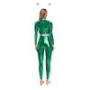 Womens Alien Robot Astronaut Cosplay Costume Metallic Shiny Full Body Unitard Long Sleeve Jumpsuit