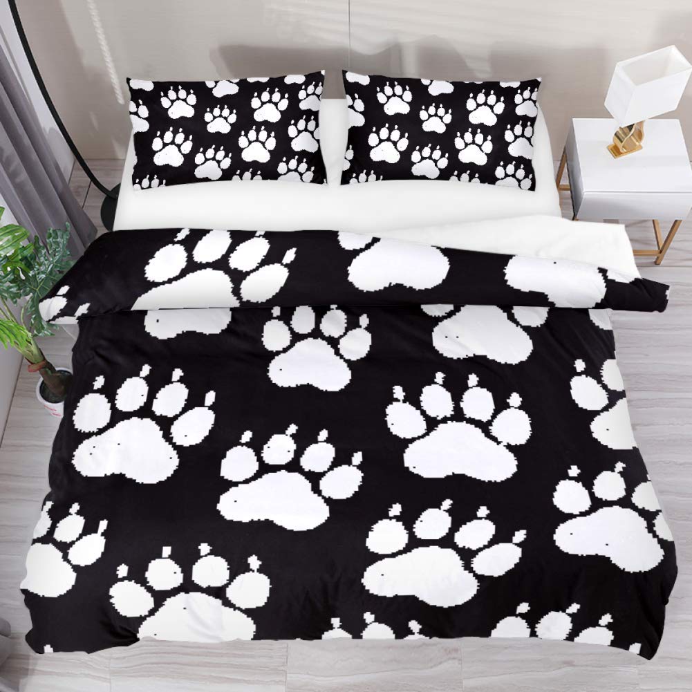 Dog Lover Duvet Cover Hand Drawn Paw Print Doodles Circular Pattern Drawing Style Animals Bedroom Decorations Coral Turquoise