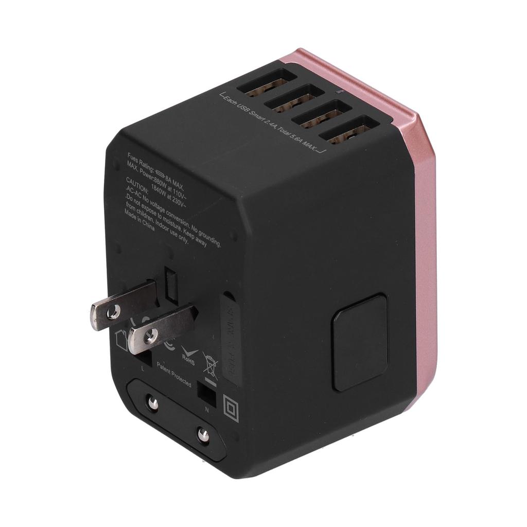 Mezinárodní cestovní adaptér s 4 USB porty a portem TypeC pro CN (Růžový )