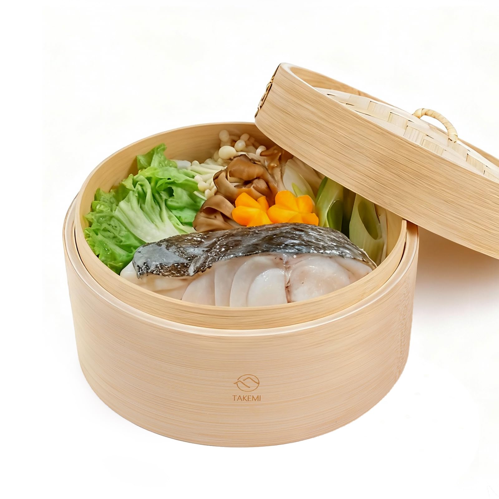 

[Специализированный магазин бамбуковых изделий] Бамбуковая китайская пароварка Takemi, глубокая, с крышкой, 21 см, для приготовления блюд на пару, карбонизированный бамбук, для паровой выпечки яиц Cu