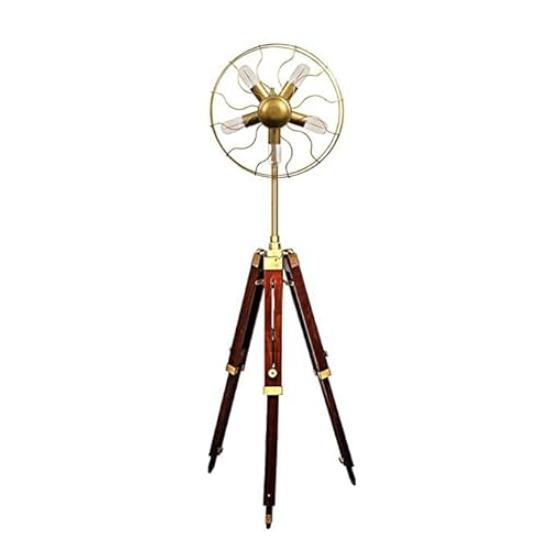 Room Lighting Brass Fan Style Light Adjustable Wooden Tripod Floor Lamps Corner