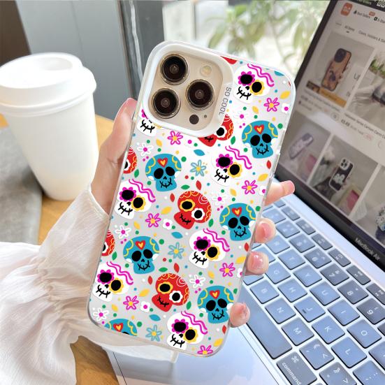 

Suitable for iPhone15ProMax14 13 11 skull Apple illustration stitching flower 12pro mobile phone case iPhone13Pro