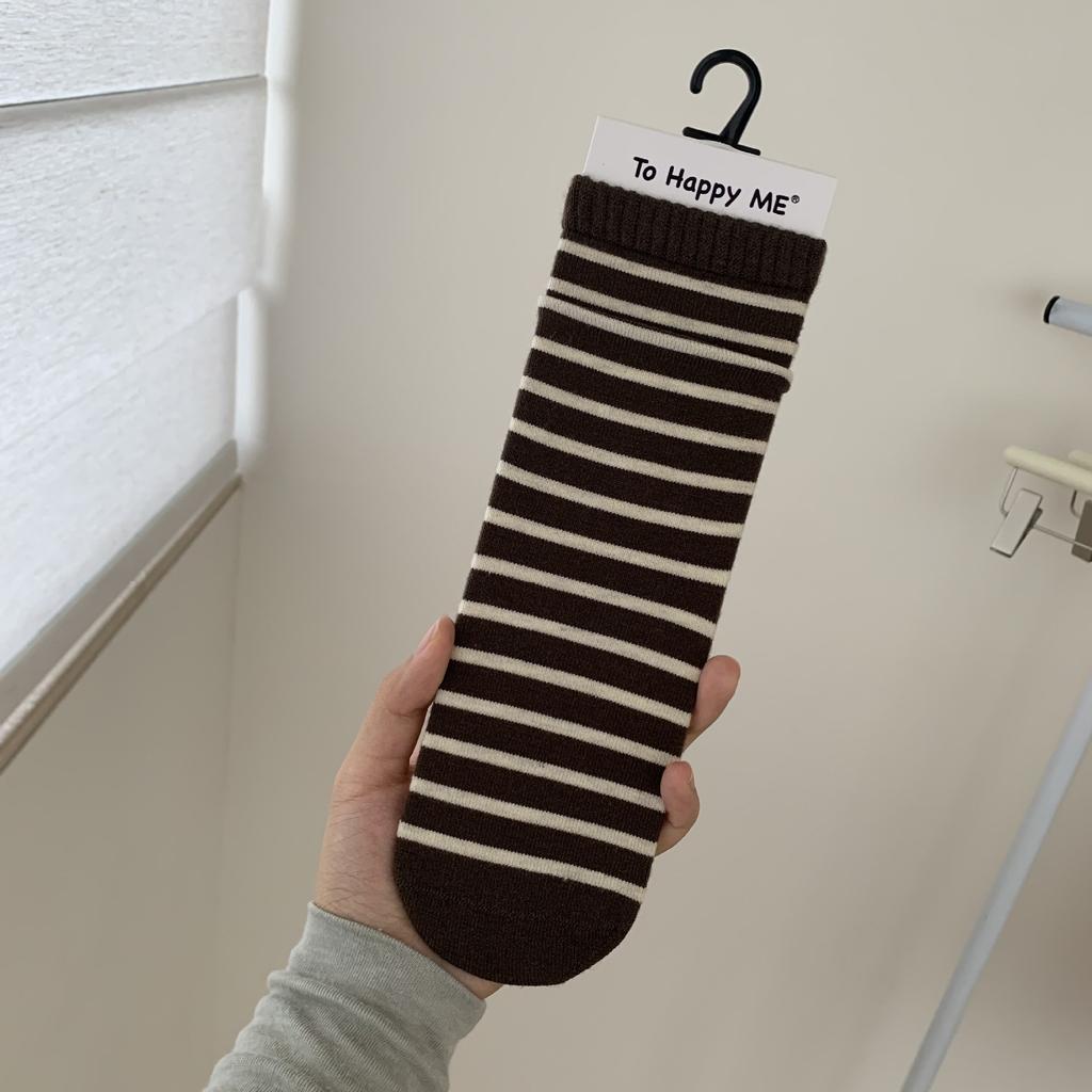 Boneless Wool Socks Mulberry Silk Straight Socks Maillard Striped Stacked Socks Single Needle Medium Tube Women'S Socks