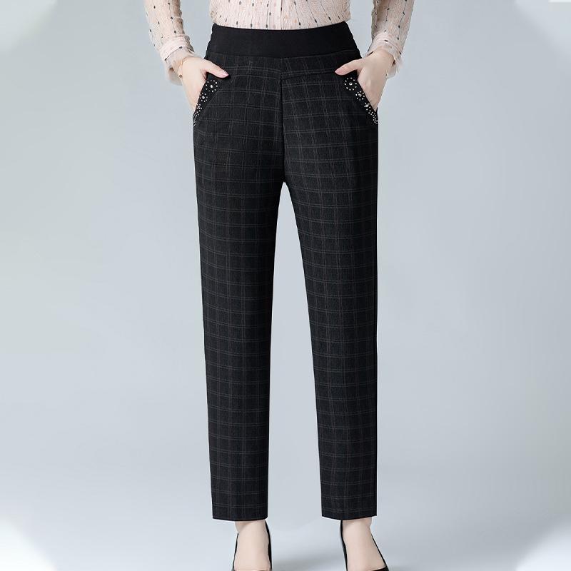 

Mom s Plaid High-Waist Straight-Leg Pants for Spring & Autumn - Stylish and Comfortable for Middle-aged & Elderly 4XL (suggested 140-155 jin)