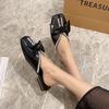 Fashion Bow Design Sweet Slippers for Women 2024 Spring and Summer Mules Sexy Low-cut Flat Bottom Square Women's Closed Toe Slippers