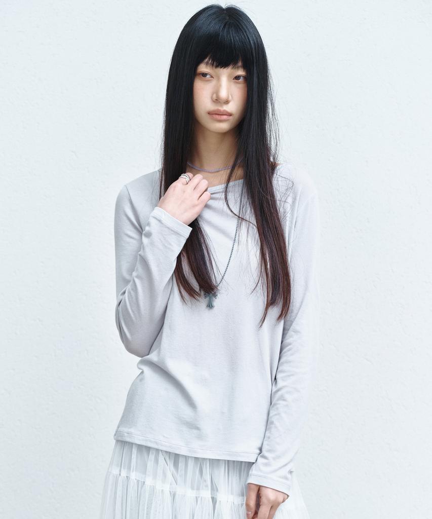 Nigaennikol [Essential] Essential Boat Neck Top_Light Gray