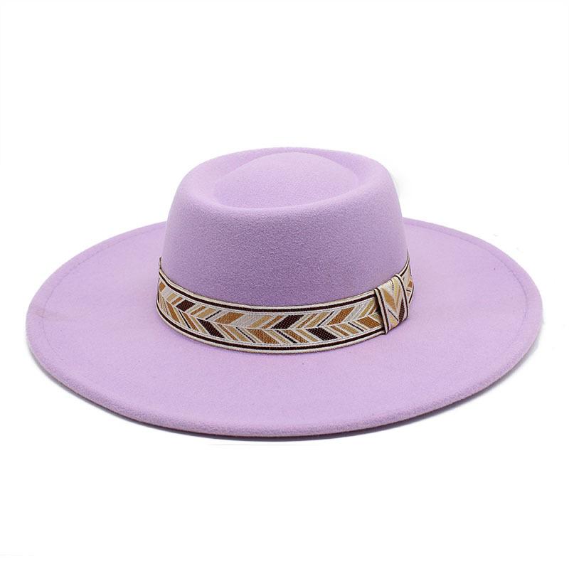 Retro Simple Solid Color Wool 9.5Cm Brim Men'S And Women'S Warm Outdoor Oval Ring Top Hat
