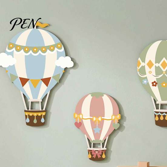Minimalist Wooden Wall Art for Nursery 3Pcs Cute Hot Air Balloon Decor, Cloud Banner Gender Neutral Kids Playroom Decor Hanging, Background Bedroom 3D