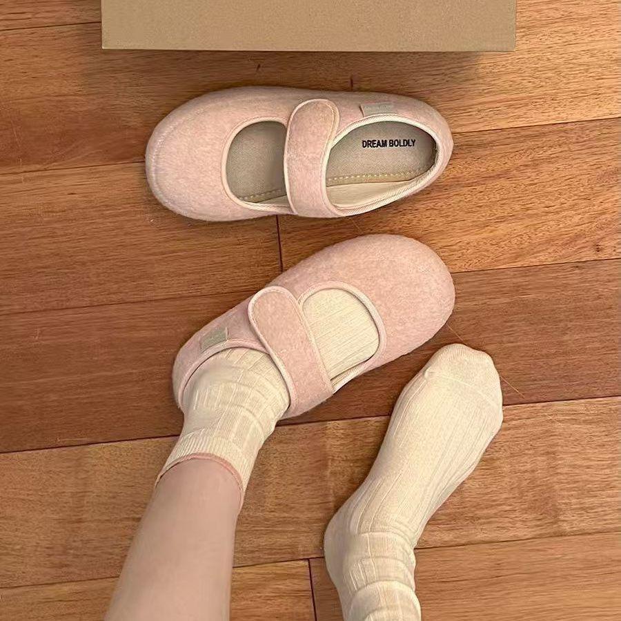 New ugly cute Mary Jane shoes women's Velcro flat bottom round head soft sole simple single shoes