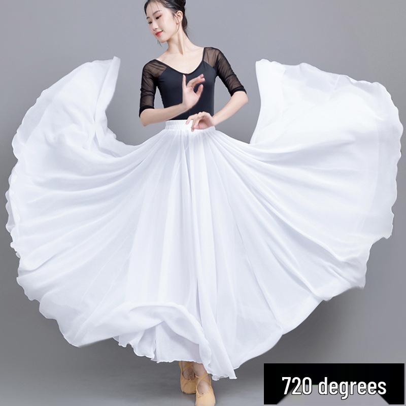 Agent 720° Double Layer Chiffon Dance Skirt for Women - Solid Color Long Midi Skirt