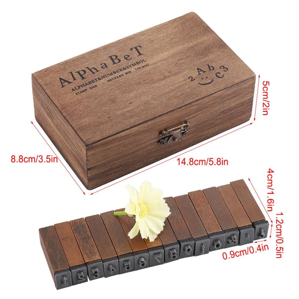 70pcs Wooden Box Alphabet Rubber Stamps Lower Case Capital Letters Rubber Letter Stamps Rectangular Wood Rubber Stamps