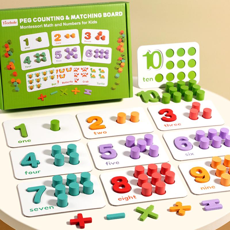 Math Learning Board for Preschoolers: Wooden Counting, Matching, Addition & Subtraction Toy