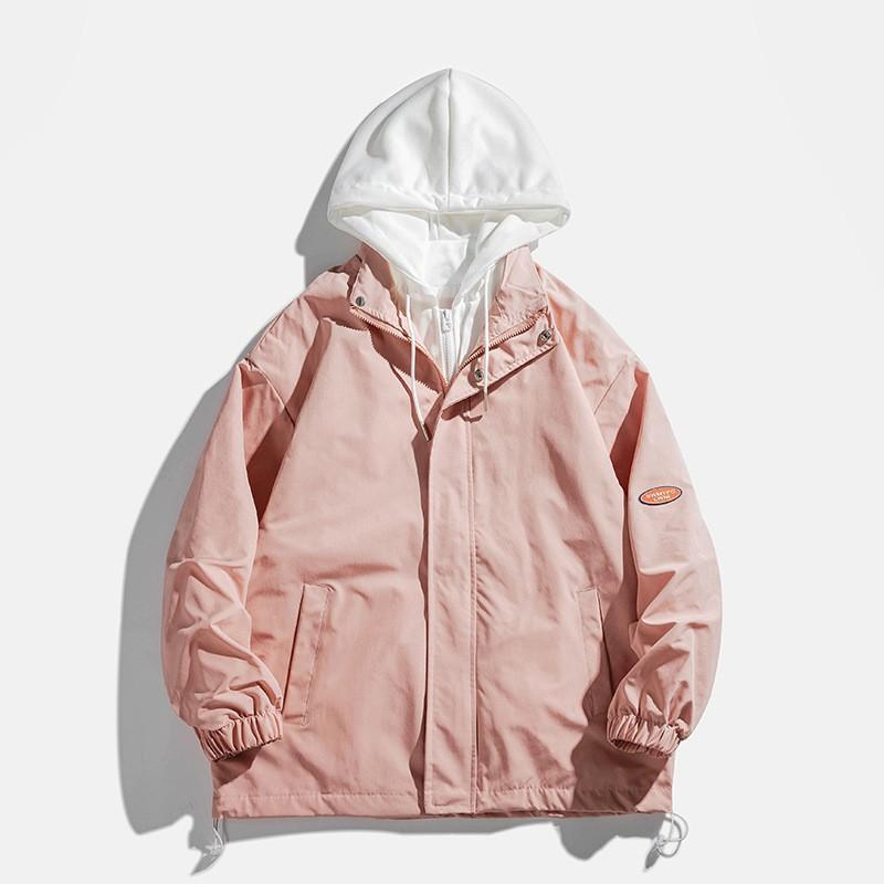 Mens Hooded Windbreaker Jacket Casual Streetwear Loose Fit Layered Look