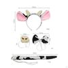 4 Animal Cow Costume Set Headband Nose Bow Tie Tail Hairband Headwear Elastic for Halloween