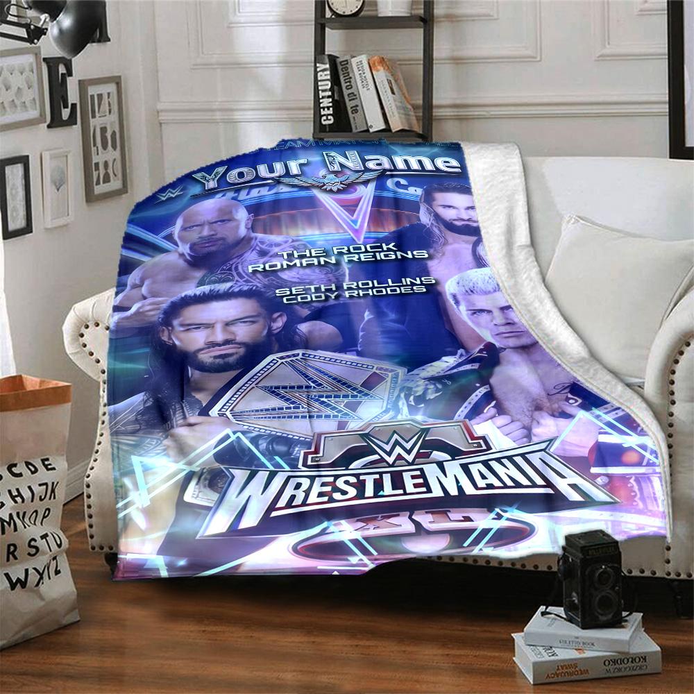 Wrestlemania Customize Your Name Blanket Gift Personalized Blanket Warmthful Decor Suitable for Home Decor Livingroom Bed Sofa All-Season Use
