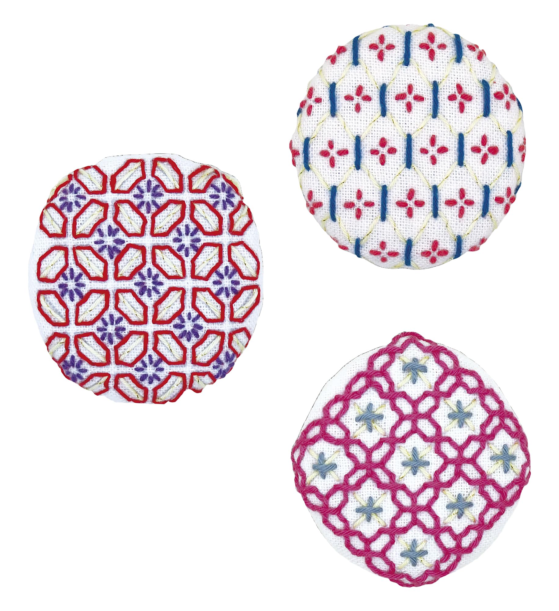 

Набір Olympus Sashiko та набір Understitch Iki дозволять виготовити три брошки діаметром приблизно Брошка одинарним стібком SK-470 Одна 4,5 см.