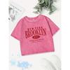 Summer Cotton Crop Tops Womens New York Brooklyn Nyc Prints Washed T-Shirts Street O-Neck Regular Fit Clothes
